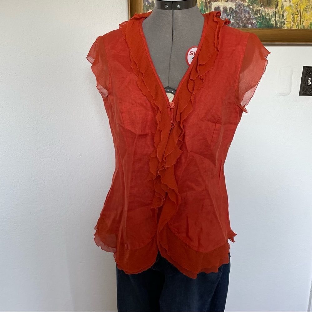 Sara I. Linen sleeveless blouse in Terra cotta L
